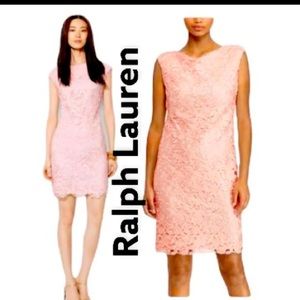 Ralph Lauren baby pink pastel lace dantel floral sheath dress fashion designer